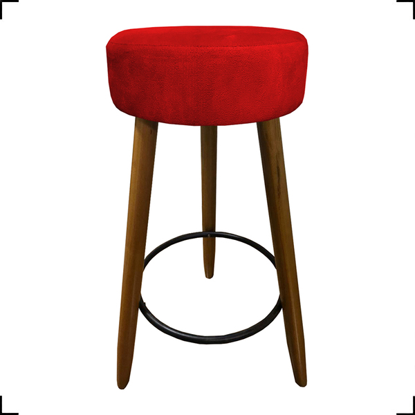 Banqueta Kyra Alta Para Cozinha Suede Vermelho Pé Castanho -