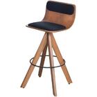 Banqueta Línea Veludo Preto Com Pés Em Madeira