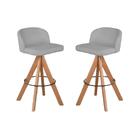 Banqueta Londres Bouclé Cinza Com Pés Em Madeira