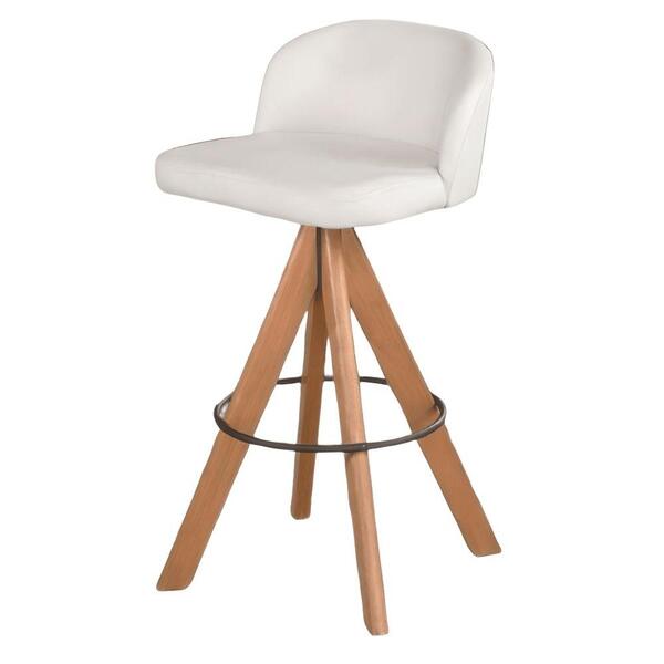 Banqueta Londres Bouclé Off White Com Pés Em Madeira