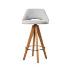 Banqueta Madeira Giratória Estofada Com Encosto Nicole Cinza