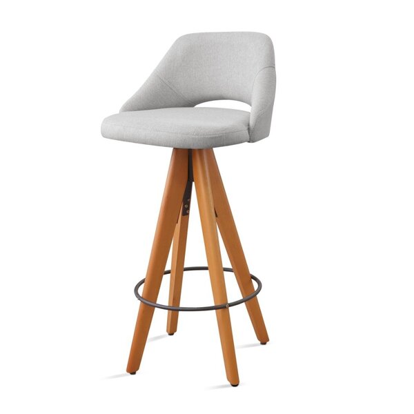 Banqueta Madeira Giratória Estofada Com Encosto Nicole Cinza