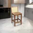 Banqueta Madeira Maciça Com Esncosto Em Tela E Assento Estofa