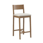 Banqueta Madeira Nogueira Maciça Tecido Branco Modelo Manu Al