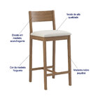 Banqueta Madeira Nogueira Maciça Tecido Branco Modelo Manu Al