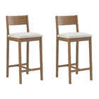 Banqueta Madeira Nogueira Maciça Tecido Branco Modelo Manu Al