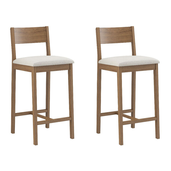 Banqueta Madeira Nogueira Maciça Tecido Branco Modelo Manu Al