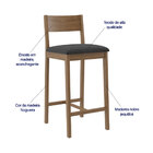 Banqueta Madeira Nogueira Maciça Tecido Cinza Escuro Modelo M