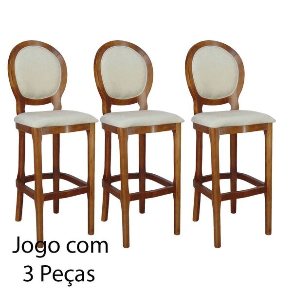 Banqueta Medalhão Alta Creme E Imbuia 3 Peças