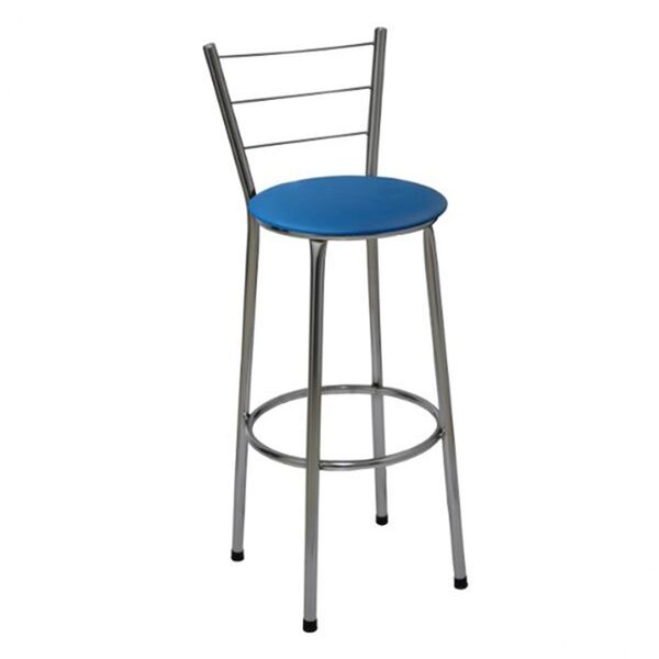 Banqueta Média Cromada Com Encosto Para Cozinha Assento Azul