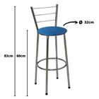 Banqueta Média Cromada Com Encosto Para Cozinha Assento Azul