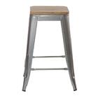 Banqueta Média Iron Tolix Com Assento De Madeira Rústica Clar