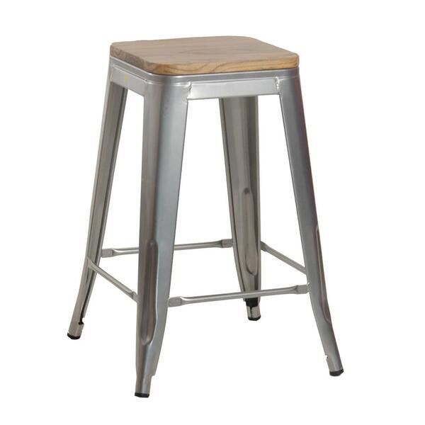 Banqueta Média Iron Tolix Com Assento De Madeira Rústica Clar