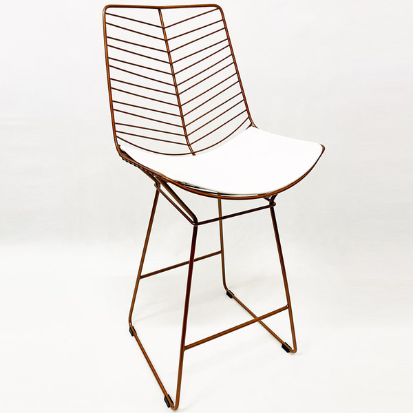 Banqueta Média Maciça Para Balcão Bertoia Retrô Cor Cobre Ass