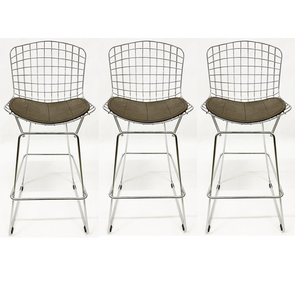 Banqueta Média Maciça Para Bar Modelo Bertoia Cromada Assento