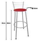 Banqueta Média Prata Com Encosto Para Cozinha Assento Vermelho