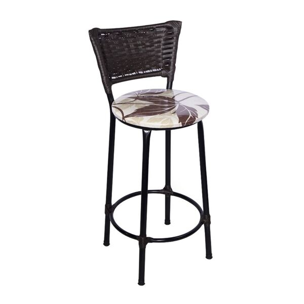 Banqueta Média Preta Com Encosto Junco Argila Assento Floral