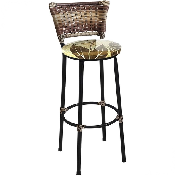 Banqueta Média Preta Com Encosto Junco Capuccino Assento Flor