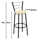 Banqueta Média Preta Com Encosto Para Cozinha Assento Bege