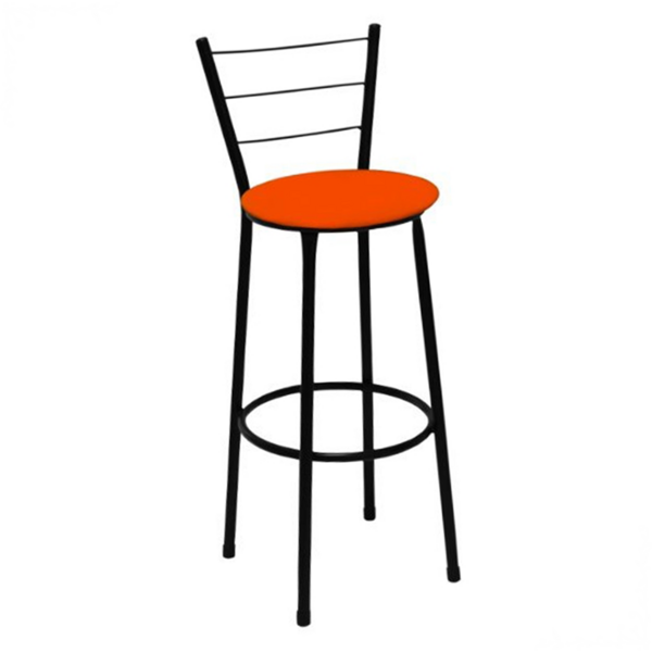 Banqueta Média Preta Com Encosto Para Cozinha Assento Laranja