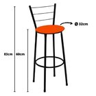 Banqueta Média Preta Com Encosto Para Cozinha Assento Laranja