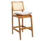 Banqueta Megan Estofada Com Encosto Palhinha Estilo Moderno -