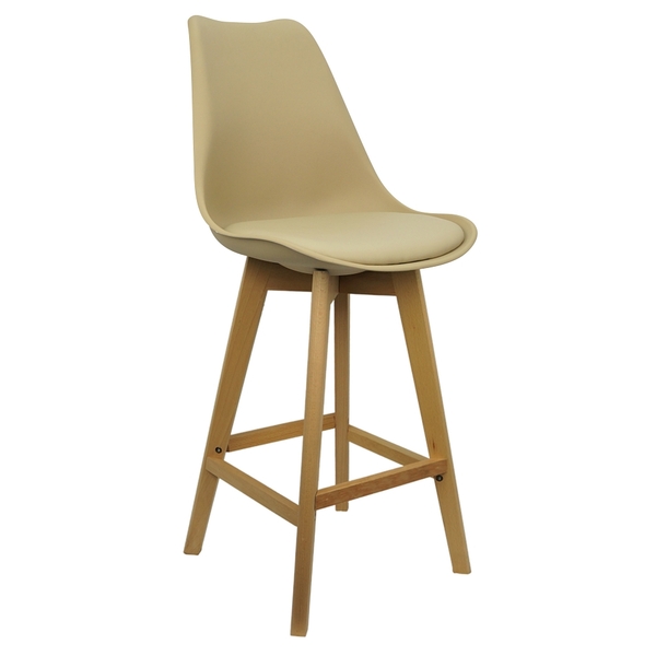Banqueta Monty Leda Luisa Saarinen Alta Base Fixa Madeira Bege