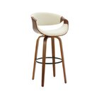 Banqueta Nicole Giratória Estofada Com Encosto Tecido Madeira