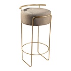 Banqueta Olivia Em Linho E Base Metal Dourado Agarb Decor Lin