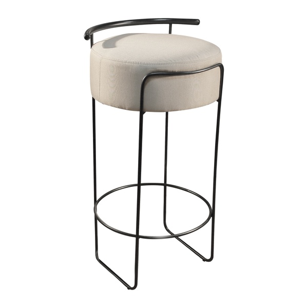 Banqueta Olivia Em Linho E Base Metal Preto Agarb Decor Linho