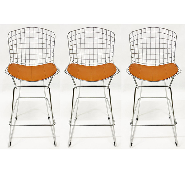 Banqueta Para Cozinha Bertoia Maciça Cromada Assento Cobre Al