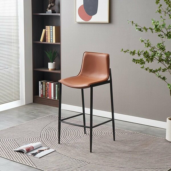 Banqueta Para Cozinha Em Courino E Base Aço Eulália Marrom/gr