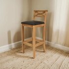 Banqueta Para Cozinha Madeira Maciça Estofada Amêndoa/preto