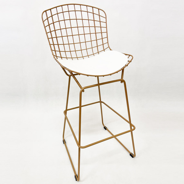 Banqueta Para Cozinha Média Bertoia Maciça Cor Dourado Fosco