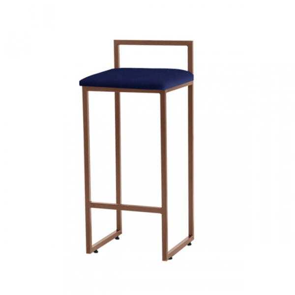 Banqueta Pietra Bronze Platinum Decor Veludo Azul Marinho