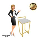 Banqueta Pietra Suede Base Dourado D03 - D'rossi - Cinza