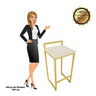 Banqueta Pietra Suede Bege Base Dourado D03 - D'rossi