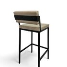 Banqueta Prisma Estofada Com Encosto Bege Metalon Preto 65cm