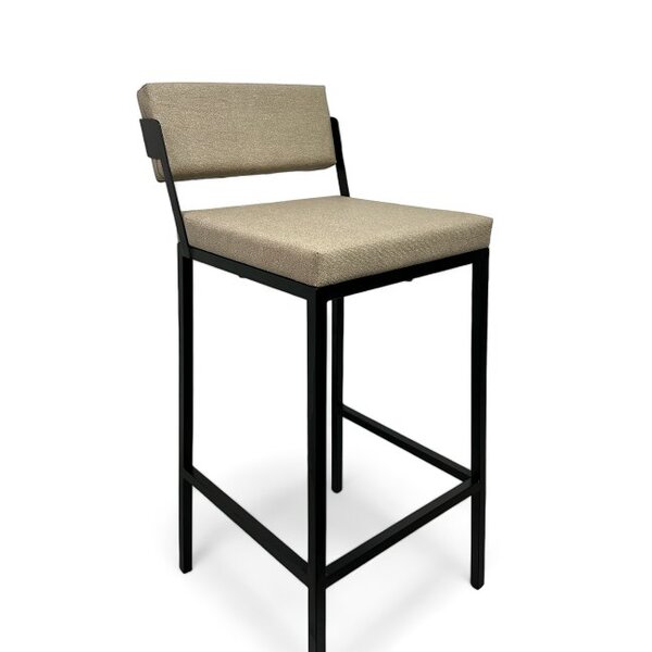 Banqueta Prisma Estofada Com Encosto Bege Metalon Preto 75cm