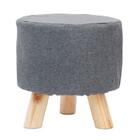 Banqueta Puff De Tecido Linho Com Pé De Apoio Cinza