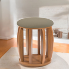 Banqueta Puff Decorativo Sala Pé Madeira Linho Almofada Areia