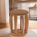 Banqueta Puff Decorativo Sala Pé Madeira Linho Almofada Terra