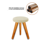 Banqueta Puff Jb Redondo Luxo Sala Com Pés De Madeira Maciça