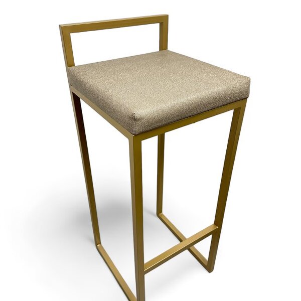 Banqueta Quadro Estofado Bege Com Encosto Metalon Dourado 75cm