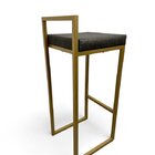 Banqueta Quadro Estofado Cinza Com Encosto Metalon Dourado 65