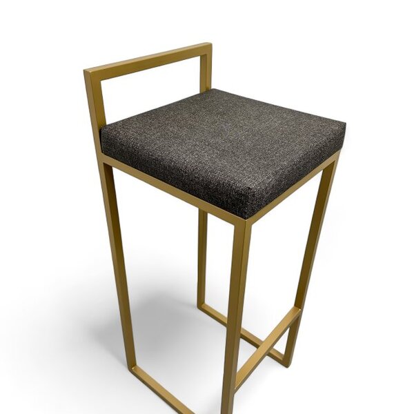 Banqueta Quadro Estofado Cinza Com Encosto Metalon Dourado 65