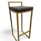 Banqueta Quadro Estofado Cinza Com Encosto Metalon Dourado 75