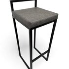 Banqueta Quadro Estofado Cinza Com Encosto Metalon Preto 65cm