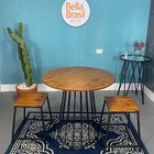 Banqueta Rai Industrial 47cm Assento Madeira