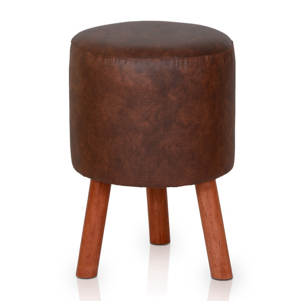 Banqueta Round Corano Com Pés Madeira Nobre - Caramelo